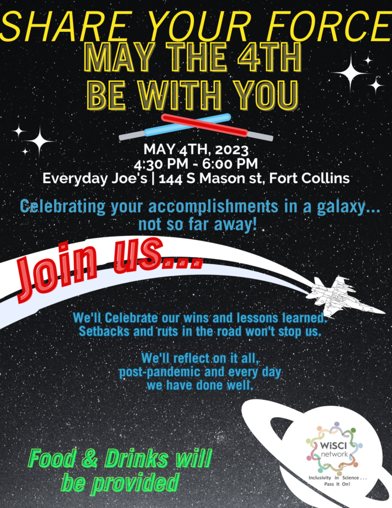 Share Your Force - May the 4th Be With You. Celebrating your accomplishments in a galaxy not so far away! Join us, we'll celebrate our wins and lessons learned. Setbacks and ruts in the road won't stop us. We'll reflect on it all, post-pandemic and every day, we have done well. Food and drink will be provided.